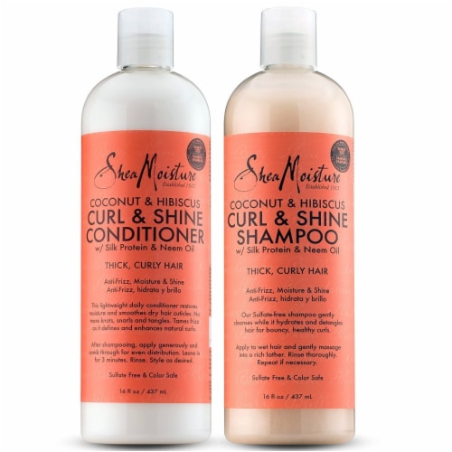 Shea Moisture Coconut & Hibiscus Shampoo & Conditioner 16oz Curl & Shine Set Perspective: front