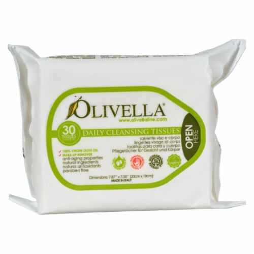 Olivella Daily Facial Cleansing Tissues - 30 Tissues Perspective: front