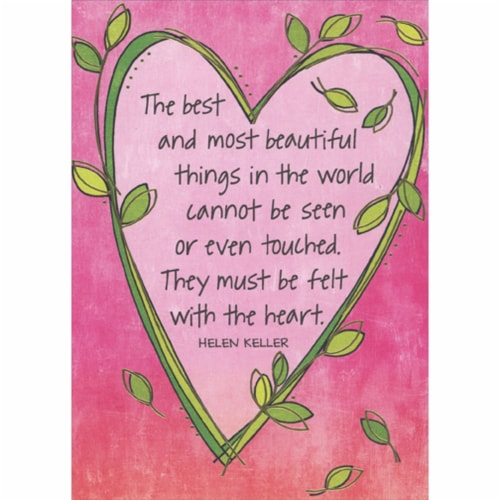 RSVP Best and Most Beautiful Things Quote: Pink Heart with Vine Border Valentine's Day Card Perspective: front