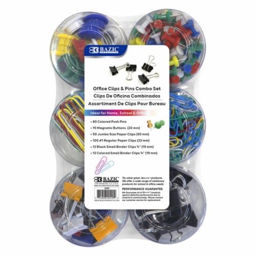 Push Pin, Paper Clip, Binder Clip, Magnetic Button Combo Set Perspective: front