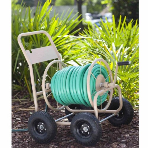 Liberty Garden 870 Industrial 4 Wheel 300 Foot Steel Frame Water Hose Reel Cart Perspective: front