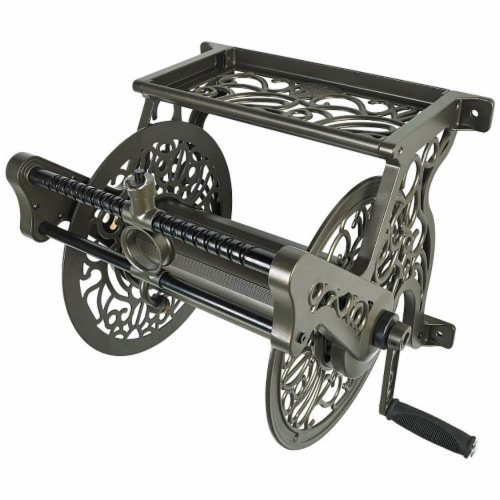 Liberty Garden Wall Mounted Heavy Gauge Aluminum Hanging Hose Reel with Guide Perspective: front