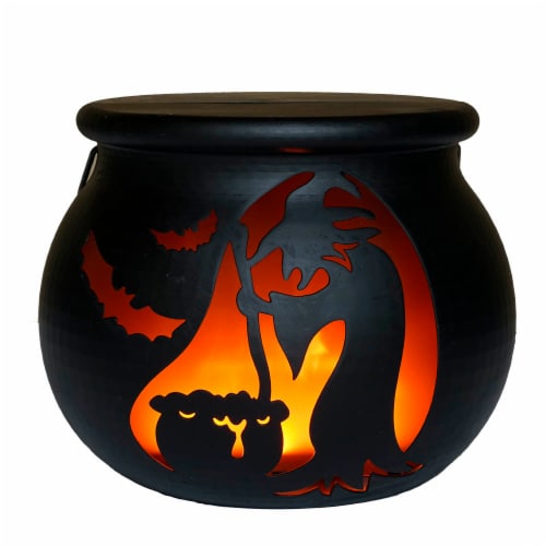 Holiday Home LED Flame-Look Witch Cauldron Perspective: front