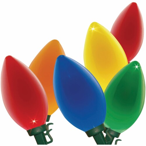 Super Bright Ceramic Multi 25-Bulb C9 LED String Light Set with Green Wire Perspective: front