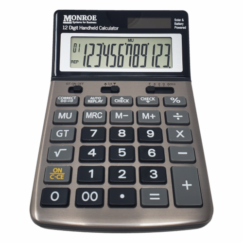 Monroe Handheld 12-Digit Paperless Calculator with Check and Correct Functionality (Black) Perspective: front