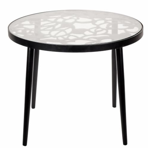 LeisureMod Devon Modern Glass Top Black Aluminum Base Outdoor 23  End Table Perspective: front