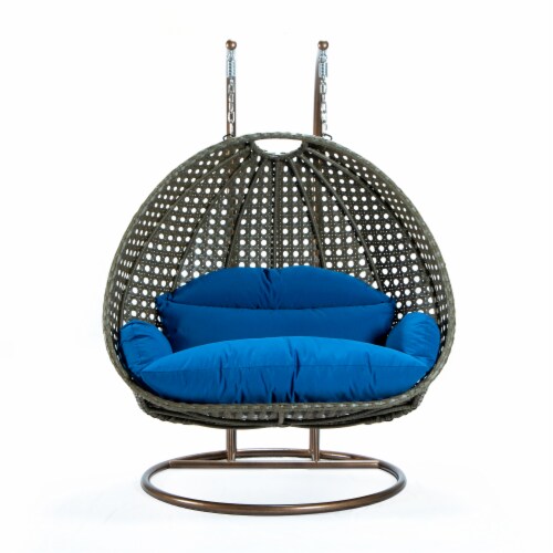 Leisuremod Outdoor Beige Wicker Hanging Double Egg Swing Chair In Blue 1 Kroger