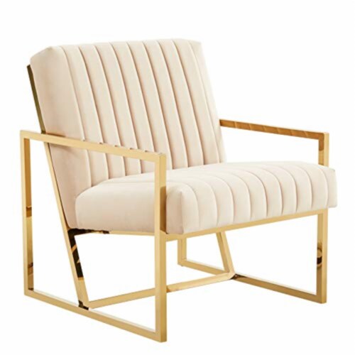 LeisureMod Montgomery Velvet Pinstripe Design Accent Armchair With Gold Frame 1 Ralphs