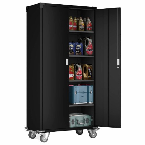 Aobabo 72 Inch Rolling Locking Storage Cabinet with Adjustable Shelves, Black Perspective: front