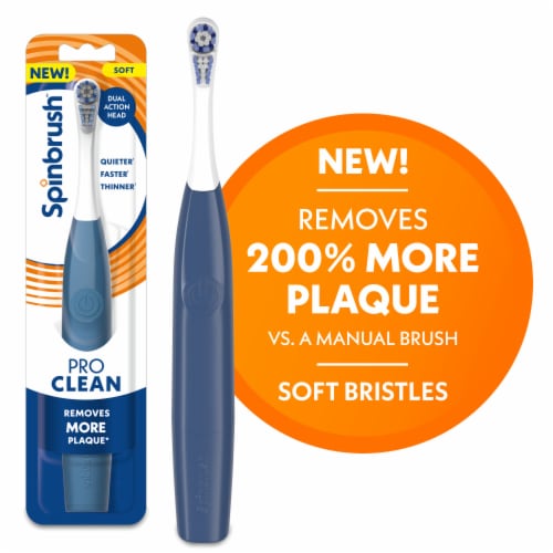 Spinbrush PRO CLEAN Adult Soft Bristles Battery Powered Electric Toothbrush Perspective: front