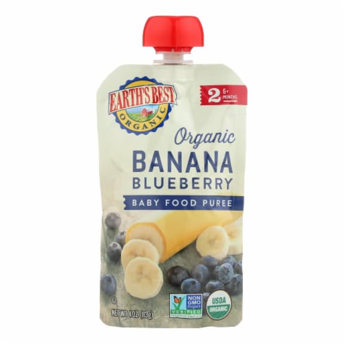 Earth's Best Organic Banana Blueberry Baby Food Puree - Stage 2 Perspective: front
