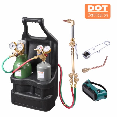 Portable Weld Torch Tank Kit Twin Tote Oxygen Acetylene Oxy Cutting Brazing DOT Perspective: front