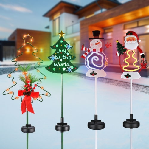 8 Pack Solar Stake Lights Santa Snowman Christmas Tree LED Pathway Yard ...