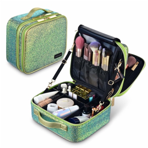 Byootique Portable Glitter Makeup Train Case Brush Holder Cosmetic