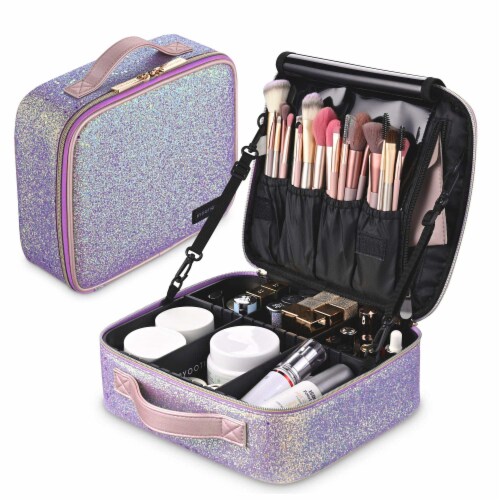 Byootique Portable Glitter Makeup Train Case Brush Holder Cosmetic Bag  Travel, Small - Foods Co.