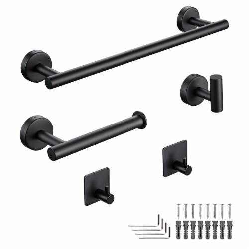 Aquaterior 5-Piece Bathroom Hardware Set Stainless Steel Towel Bar Toilet Paper Holder Hook Perspective: front