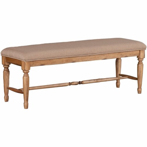 A-America Bennett Fabric Upholstered Solid Wood Dining Bench in Smoky Quartz Perspective: front