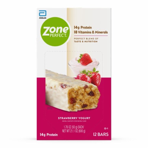 Zone Perfect All Natural Nutrition Bar, Strawberry Yogurt, 12count (2boxes) Perspective: front