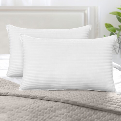 Elegant Comfort Retreat Stripe Cotton Shell Hotel Pillows Gel Infused Filling Set of 2 Standard Queen King Soopers