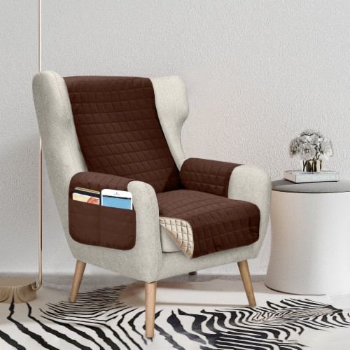Elegant Comfort Quilted Furniture Protectors Solid And Printed Design Reversible Slipcovers Featuring Elastic Straps And Smart Pockets Great For Pets Kids And More Oversized Sofa Brown Cream