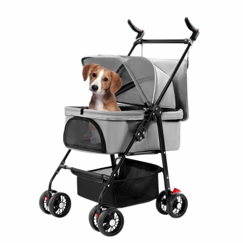 4 Wheels Pet Stroller Foldable Carrier Strolling Cart Travel Jogger Pet Stroller With Remova 1 unit Kroger