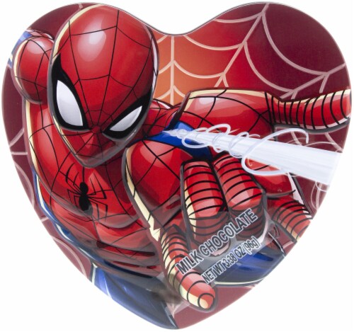 Galerie Spiderman Milk Chocolate Heart Shaped Tin Valentine Candy Perspective: front
