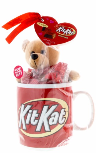 Kit Kat Miniatures Valentine Candy with Plush Bear in Jumbo Mug Perspective: front