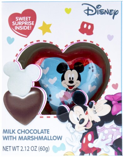 Galerie Disney Mickey and Minnie Milk Chocolate with Marshmallow Heart Valentine Candy Perspective: front