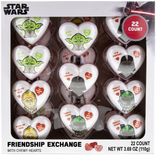 Star Wars Printed Acrylic Hearts Friendship Exchange with Chewy Hearts Valentine Candy Perspective: front