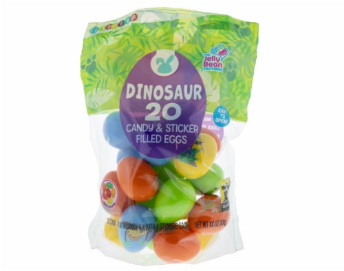 Galerie® Jelly Bean & Sticker Filled Dinosaur Printed Egg Easter Candy Set Perspective: front