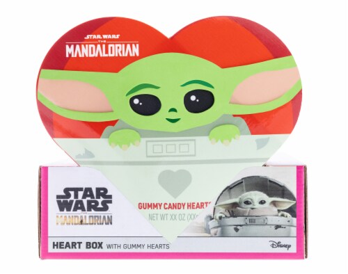 Star Wars the Mandalorian Gummy Heart Valentine Candy Box Perspective: front