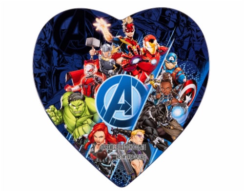 Marvel Avengers Caramel Filled Chocolate Valentine's Candy Heart Perspective: front