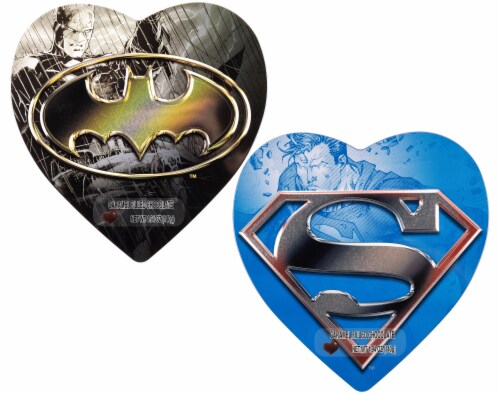 Warner Bros™ Batman/Superman Caramel Filled Chocolate Valentine's Candy Heart Perspective: front