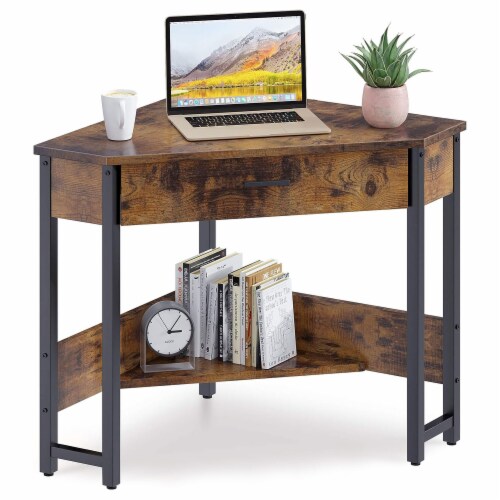 ODK Modern Triangle Corner Vanity Writing Desk with Large Drawer 