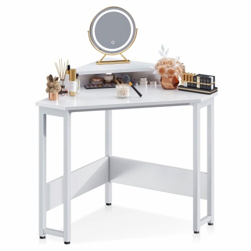 ODK Modern Triangle Corner Computer Writing Desk w/ Raised Monitor 