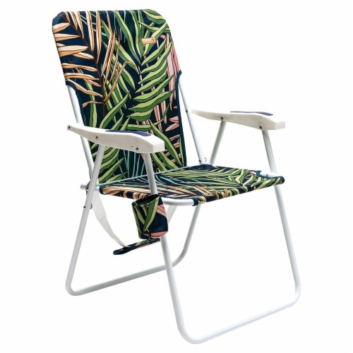 Daystar Outdoor Beach Folding Chair with Armrest and Cup Holder, Blue Bamboo Perspective: front