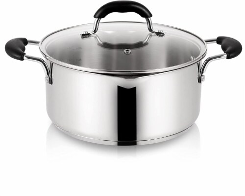 5 qt. Stainless Steel Aluminum Nonstick Stock Pot in Stainless Steel with Lid Perspective: front