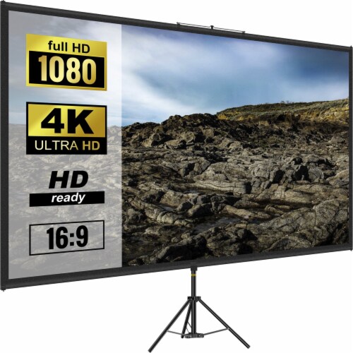 Vevor Tripod Projector Screen With Stand 110Inch 4K Hd 16:9 Home Cinema Portable Perspective: front