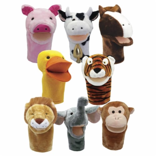 Get Ready Kids Moveable Mouth Zoo & Farm Animal Puppets - Set Of 8 Perspective: front