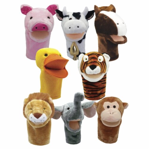 Get Ready Kids 2004188 Moveable Mouth Zoo & Farm Animal Puppets - Set of 8 Perspective: front