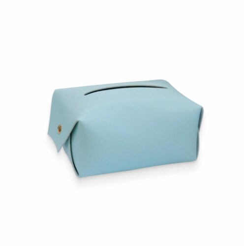 Blue Polyurethane Leather Tissue Box Cover Perspective: front