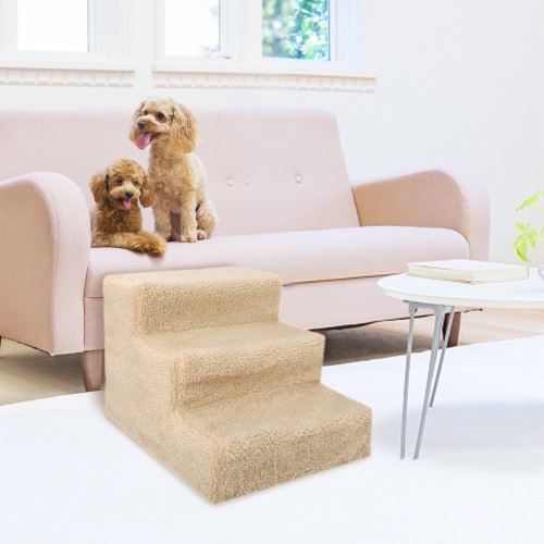 3 Steps Pet Stairs for Dogs and Cats - beige beige Perspective: front