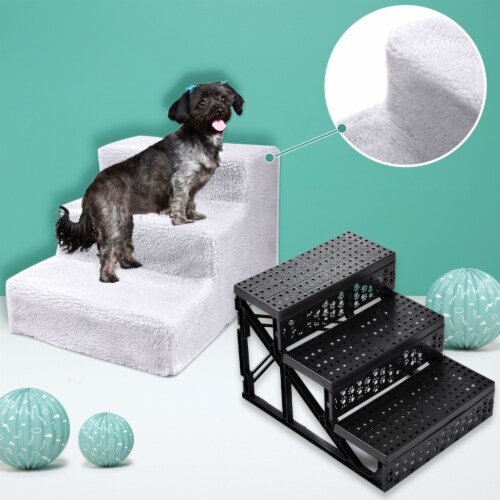 3 Steps Pet Stairs for Dogs and Cats - beige white Perspective: front