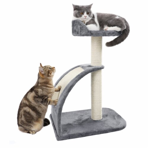 Cat Tree Sisal-Covered Scratching Post and Pad, Cat Activity Center for Kittens Grey Grey Perspective: front