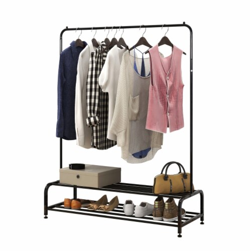 Clothing Garment Rack with Shelves Metal Cloth Hanger Rack Stand
