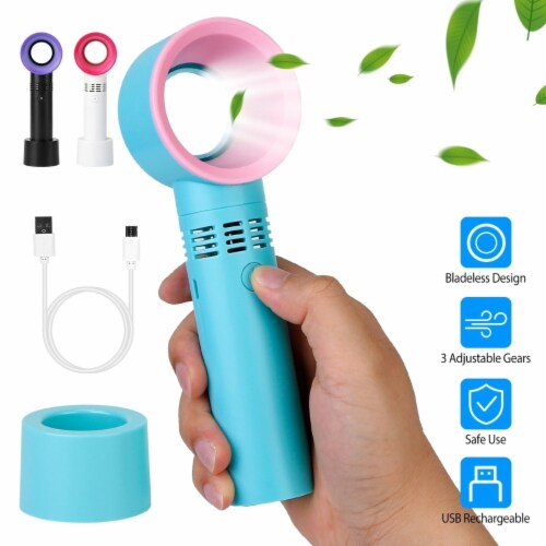 Portable Handheld Bladeless Fan Rechargeable Cooling USB Fan Desktop Use Fan with 3 Gears LED Perspective: front