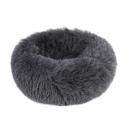 Small Large Pet Dog Puppy Cat Calming Bed Cozy Warm Plush Sleeping Mat Kennel, Round Dark Perspective: front