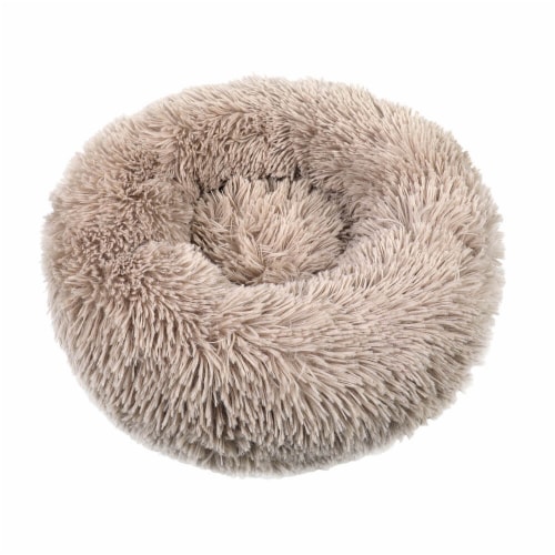 Small Large Pet Dog Puppy Cat Calming Bed Cozy Warm Plush Sleeping Mat Kennel, Round Wine Red Perspective: front