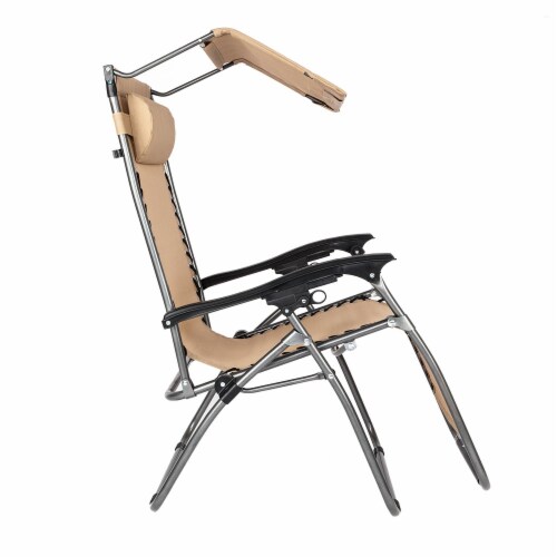 Zero Gravity Lounge Chair with Awning Leisure Chair Khaki Perspective: front