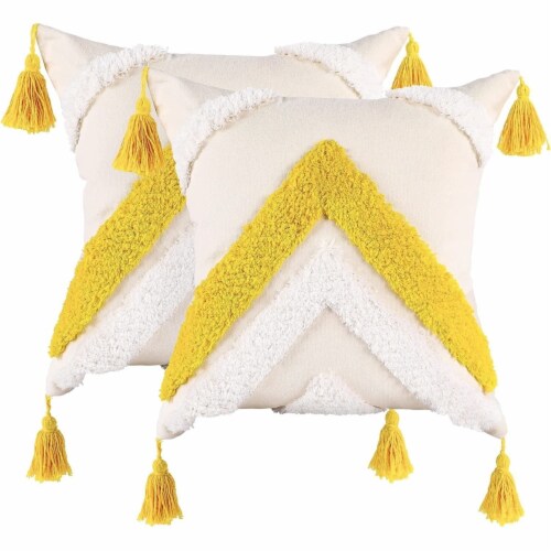 Boho Tufted Pillow Cover 18 x 18 Inches Throw Pillowcase Handmade Colorful Decorative Cushion Perspective: front